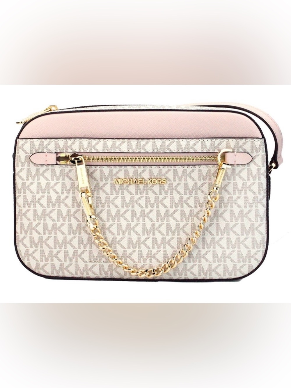 Michael Kors Powder Blush Pink Logo-Print Chain Strap Crossbody